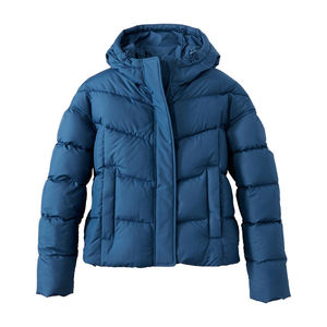 Wholesale Custom Women Short Puffer <b>Jacket</b> Hooded Matte Blue <b>Winter</b> Bubble Coat <b>Waterproof</b> Warm Padded Outerwear Low Moq Supply - Product Image 1
