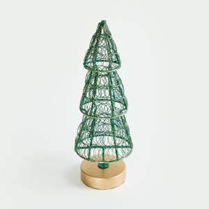 Green and Gold Wire Christmas <b>Tree</b> Figurine with Brass Base Tiered Metal <b>Tabletop</b> Sculpture Modern Holiday Home Decor - Product Image 2