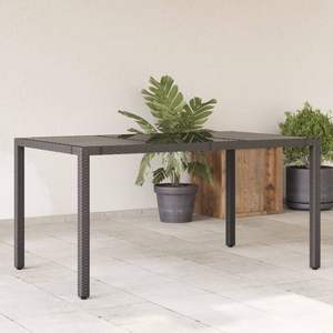 Table de jardin en polyrotin noir avec plateau en verre trempé et structure en acier thermolaqué, mobilier d'extérieur - Product Image 1