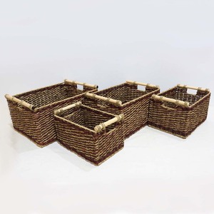 Panier de rangement rectangulaire en jonc de mer naturel, éco-responsable et durable, fait main, avec poignées en bois, organiseurs pour la maison - Product Image 4