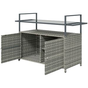 Tavolo da Bar a 2 Livelli in Rattan PE per Esterni con Piano in Vetro, Carrello di Servizio Pieghevole Grigio Misto per Patio, Giardino e Sala da Pranzo - Product Image 1