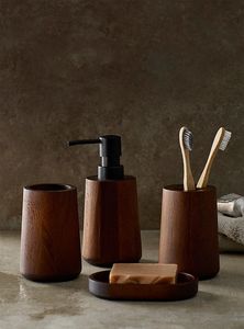 Modern Wooden Bathroom Accessories <b>Set</b> 5 Piece <b>Soap</b> Dispenser Toothbrush Holder Tissue Box - Product Image 6