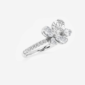 Anillo de Compromiso con Diamante en Forma de Flor, Corte Pera para Mujer, Oro Sólido de 18K, Bañado en Rodio, Engaste de Garras, Estilo Romántico - Product Image 2