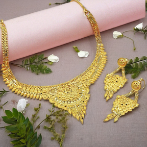 สร้อยคอทองชุบแบบสั้น 14K 18K 24K ขายส่ง, ชุดเครื่องประดับแฟชั่นทองเหลืองชุบทอง, ชุดเครื่องประดับดีไซน์ดั้งเดิม - Product Image 4