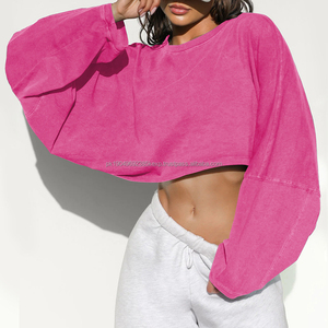 Pull à capuche court en coton, automne, vintage, délavé, pour femmes - Product Image 1