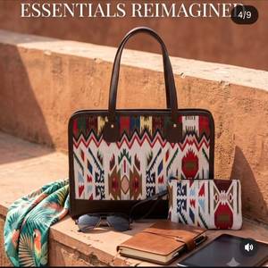Bolso de Mano Ejecutivo de Lujo Personalizado para Portátil, con Estampado Jacquard de Jaipur, con Bolsillo y Detalles en Cuero, Set de Maletín para Mujer - Product Image 1