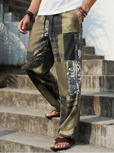 Men s Printed Harem Pants <b>Elastic</b> Waist Drawstring Casual Patchwork Design Lightweight Summer Wear Breathable Style - Product Image 3