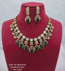 18K Gold Plated Emerald Green Teardrop Gemstone Cubic Zirconia Choker Necklace and Earrings <b>Set</b> for Women Wedding Zinc Alloy - Product Image 2