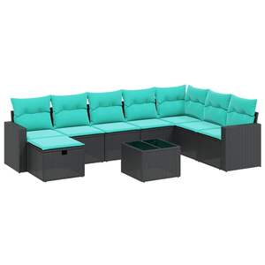 Juego de sofás de patio de ratán sintético negro de 9 piezas con cojines, muebles elegantes para exteriores - Product Image 2