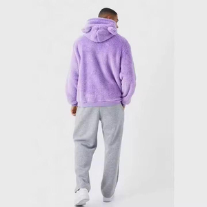Sudadera con Capucha de Forro Polar Morado para Hombre, Estilo Casual, Talla Grande, Color Sólido, Corte Regular, para Otoño, Sudadera Sherpa - Product Image 3