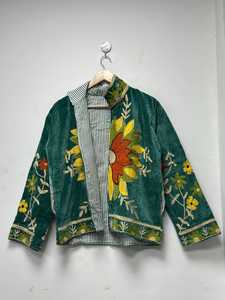 Magnifique veste Suzani faite main à motif tournesol, manteau brodé en velours, blazer floral, vêtement d'extérieur ethnique artisanal, manteau d'hiver bohème - Product Image 3
