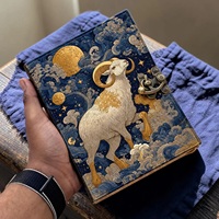 Carnet en cuir fait main 400 pages, reliure cousue, personnalisé, thème Astrologie Céleste Bélier, cadeau astrologique - Herb Heritage