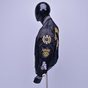 MRI GROUP Black Satin Men's <b>Jacket</b> <b>Reversible</b> Windproof Eco-Friendly Plus Size Embroidered Logo Front Stand Collar Regular Fit - Product Image 2