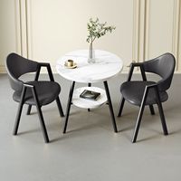Table basse ronde moderne de luxe en faux marbre à double niveau avec structure en métal noir pour salon, café, appartement