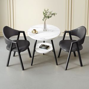 Modern Luxury Round Faux Marble Coffee <b>Table</b> with Double Tier and Black Metal Frame for Living Room Cafe Apartment - Product Image 4