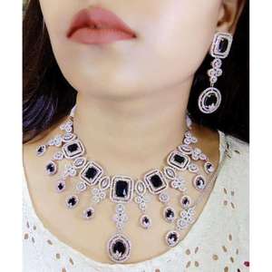 Luxury American Diamond Cubic Zirconia Necklace <b>Set</b> with Matching Earrings Rhodium-Plated <b>Bridal</b> Wedding and Party Wear <b>Jewelry</b> - Product Image 4