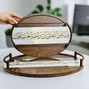Plateau de service moderne en bois poli de style islamique, résistant au lave-vaisselle, pour dattes, noix, biscuits, desserts et collations - Product Image 5