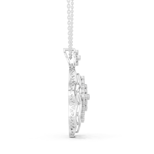 Collier pendentif fleur en or blanc massif 10K, tendance, avec diamants en treillis lumineux, plaqué rhodium, chaîne à maillons taille brillant, cadeau - Product Image 3