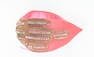 Diadema de corona de terciopelo Coral, bordado de tubo dorado, hecho a mano, de lujo, Vintage, impermeable, accesorio para el cabello para fiesta nupcial - Product Image 2