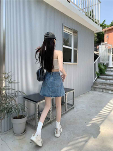 Women High Waist <b>Denim</b> Mini <b>Skirt</b> A-Line Pleated Casual Solid Washed Style All Seasons Comfortable Woven Fabric - Product Image 6