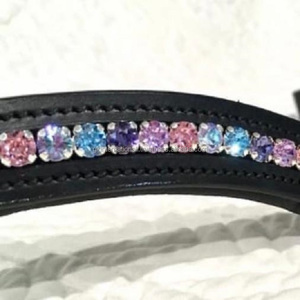 Banda de cejas de caballo de cuero de canal vacío negro acolchado suave extra cómodo personalizada con 1 Fila de cristales AB cadena decorativa ostentosa - Product Image 3