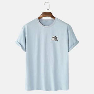 เสื้อยืดคอกลมแขนสั้นสีเบจทรงโอเวอร์ไซส์สำหรับผู้ชาย ผ้าเจอร์ซีย์คอตตอน 100% เป็นมิตรกับสิ่งแวดล้อม ระบายอากาศได้ดี - Product Image 2