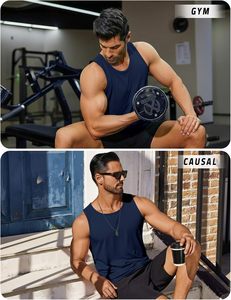 Débardeur de sport pour homme, écologique, sans manches, tissu extensible en spandex/coton, respirant, séchage rapide, entraînement, gym - Product Image 4