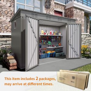 Caseta de Jardín Metálica para Exteriores de 4 x 9 Pies con Techo Inclinado, 6 Ventilaciones y 2 Puertas Batientes para Almacenamiento en el Patio Trasero PA - Product Image 5