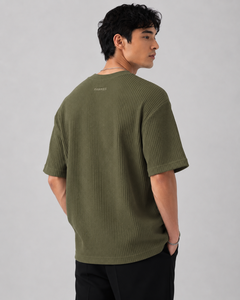 FAWKES Men's White <b>Waffle</b> Knit Oversized Short Sleeve T-<b>Shirt</b> O-Neck Casual Breathable Solid Color Design wholesale rate - Product Image 4
