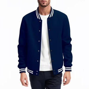 Blouson de baseball uni bleu marine en molleton respirant 100 % coton de haute qualité pour homme, style urbain, idéal pour l'été - Product Image 1