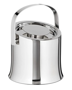 Stainless Steel Ice <b>Bucket</b> with Handle and <b>Lid</b> Silver Beverage Cooler Tub Round Modern Luxury - Product Image 1