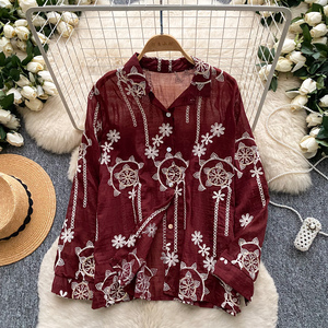 Blusa de Trabajo Holgada de Manga Larga con Bordado Étnico Floral Vintage para Mujer - Product Image 3