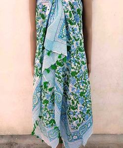 Pareo Sarong เสื้อผ้าชายหาดของผู้หญิง,ผ้าโสร่งพิมพ์ลายบล็อกมือแขนกุดสวมใส่สบายทำจากผ้าฝ้าย100% น้ำหนักเบา - Product Image 2