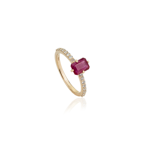 Bague de fiançailles en or jaune véritable 14 carats de haute qualité, sertie de rubis et de diamants, empilable, dernier design de bijoux - Product Image 3
