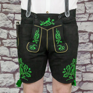 Men Bavarian Lederhosen <b>Shorts</b> Green Embroidered Traditional Trachten Pants Oktoberfest Casual Wear - Product Image 6