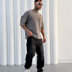 OEM Custom Acid Washed Oversized <b>Box</b> Tee Heavyweight 100% Cotton Knitted French Terry T-Shirt Men - Product Image 3