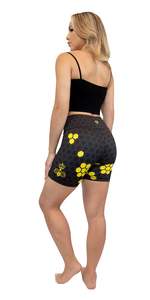 Shorts de sport pour femme à taille basse, imprimé floral, en coton et élasthanne, avec cordon de serrage, séchage rapide, tricoté, vêtement de sport - Product Image 3