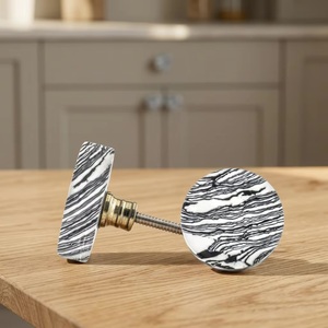 Modern Ceramic Cabinet <b>Knob</b> Round <b>Black</b> White Marble Design for Kitchen Furniture Handle Durable - Product Image 1
