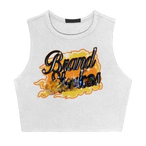 Camiseta corta blanca de algodón y spandex de 180 GSM para mujer, con estampado gráfico aerógrafo, logotipo personalizado, sin mangas, transpirable. - Product Image 5