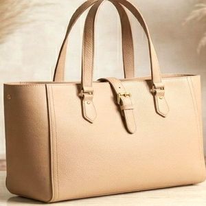 Royaa Handmade Moroccan Leather Tote Bag Beige Structured Work Purse Top Handle Full Grain Tan Leather Zipper Closure Water - Product Image 1