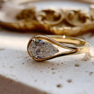 Modern Lab Grown 1.01CT VS1 Pear Cut Diamond Signet <b>Ring</b> Unique Design 14K Solid Gold Engagement Party for Brides Surprise Gift - Product Image 1