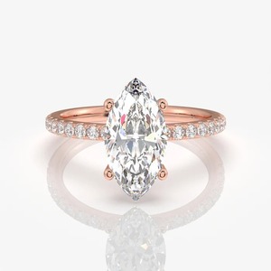 Bague de fiançailles en diamant de laboratoire taille marquise 1,12 carat, or jaune 14 carats, pavé solitaire, bague de mariage - Product Image 5