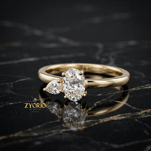 Oval Cut Engagement <b>Ring</b> <b>925</b> <b>Silver</b> Diamond <b>Ring</b> with Pear Side Stone Minimalist Promise <b>Ring</b> for Women - Product Image 2