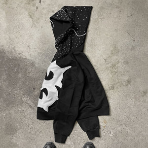 Sweat à capuche pour homme effet vieilli avec broderie en fil de satin, 100% coton molletonné épais, streetwear d'hiver - Product Image 3