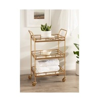 Chariot de service de luxe en or mat à 3 niveaux, rectangulaire, en métal, pour servir les spiritueux et le café, avec des étages miroir réfléchissants