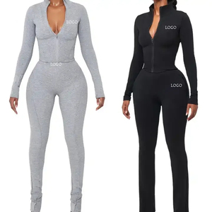 Women's <b>Black</b> 2 Piece Sporty Set Full Sleeve <b>Turtleneck</b> Zipper Top With Leggings Solid Color Knitted Women's Set's 2026 - Product Image 3