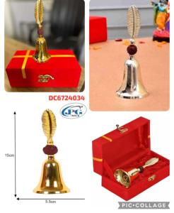 ระฆังทองเหลืองอินเดียลายรูดราคช พร้อมกล่องกำมะหยี่ ระฆังสวดมนต์แบบดั้งเดิมสำหรับวัด บ้าน หรือเป็นของขวัญในงานเทศกาล - Product Image 3