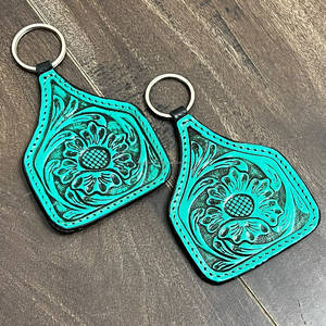 Porte-clés tendance en cuir de vache artisanal et gravé, style western, en cuir véritable, accessoire personnalisé pour souvenir - Product Image 3