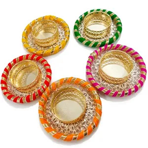 Support de bougie chauffe-plat en métal fait main, plateau décoratif circulaire avec bordure colorée pour la décoration intérieure - Product Image 3