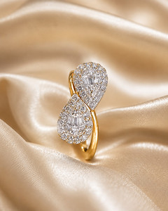 Luxury 14K <b>Gold</b> Double Pear Shape <b>Ring</b> with Sparkling Diamond Look Stones Elegant Bridal Jewelry for Women - Product Image 1